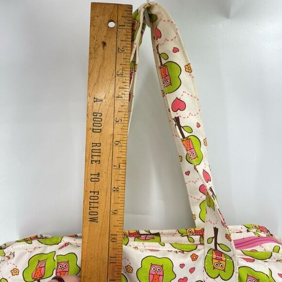 Sugarbooger Owl Tree Print Tote Shoulder Bag Lined Pockets Canvas Green - Picture 15 of 16